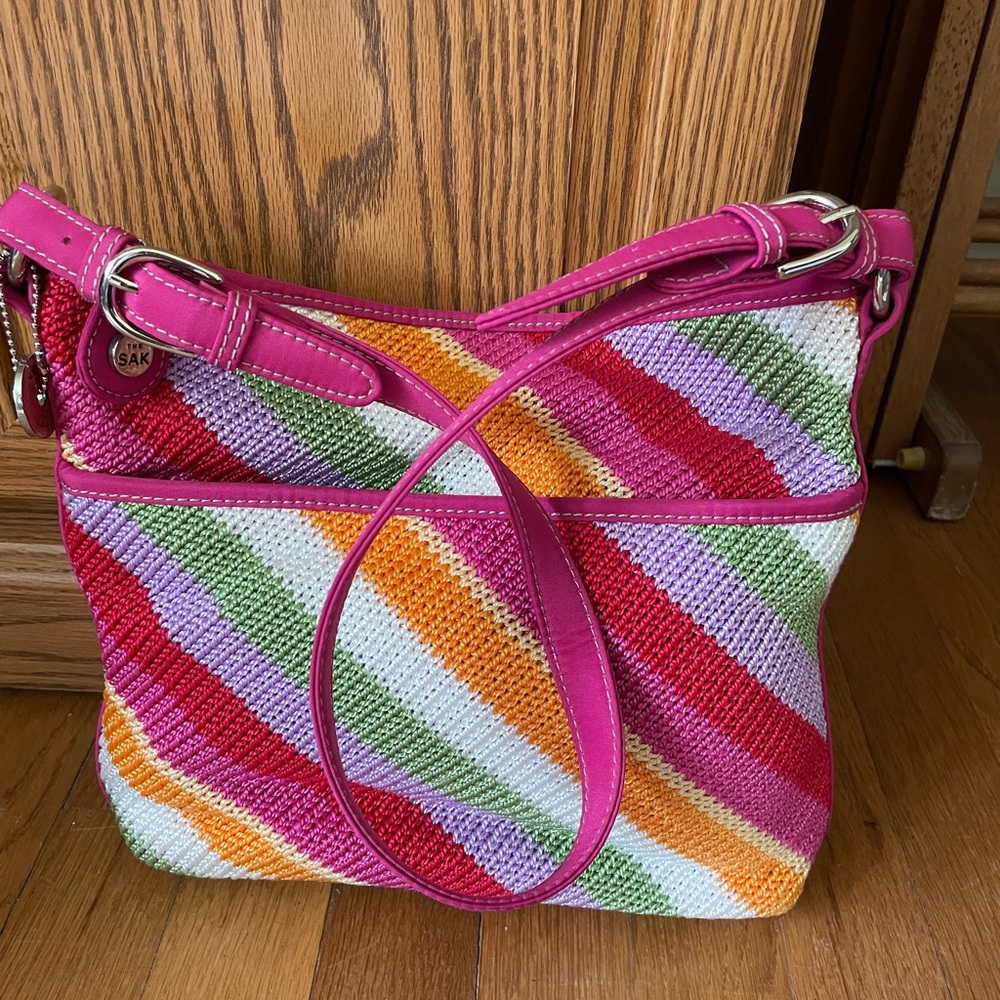 The Sak Island Colorful Striped Shoulder Crocheted Bag